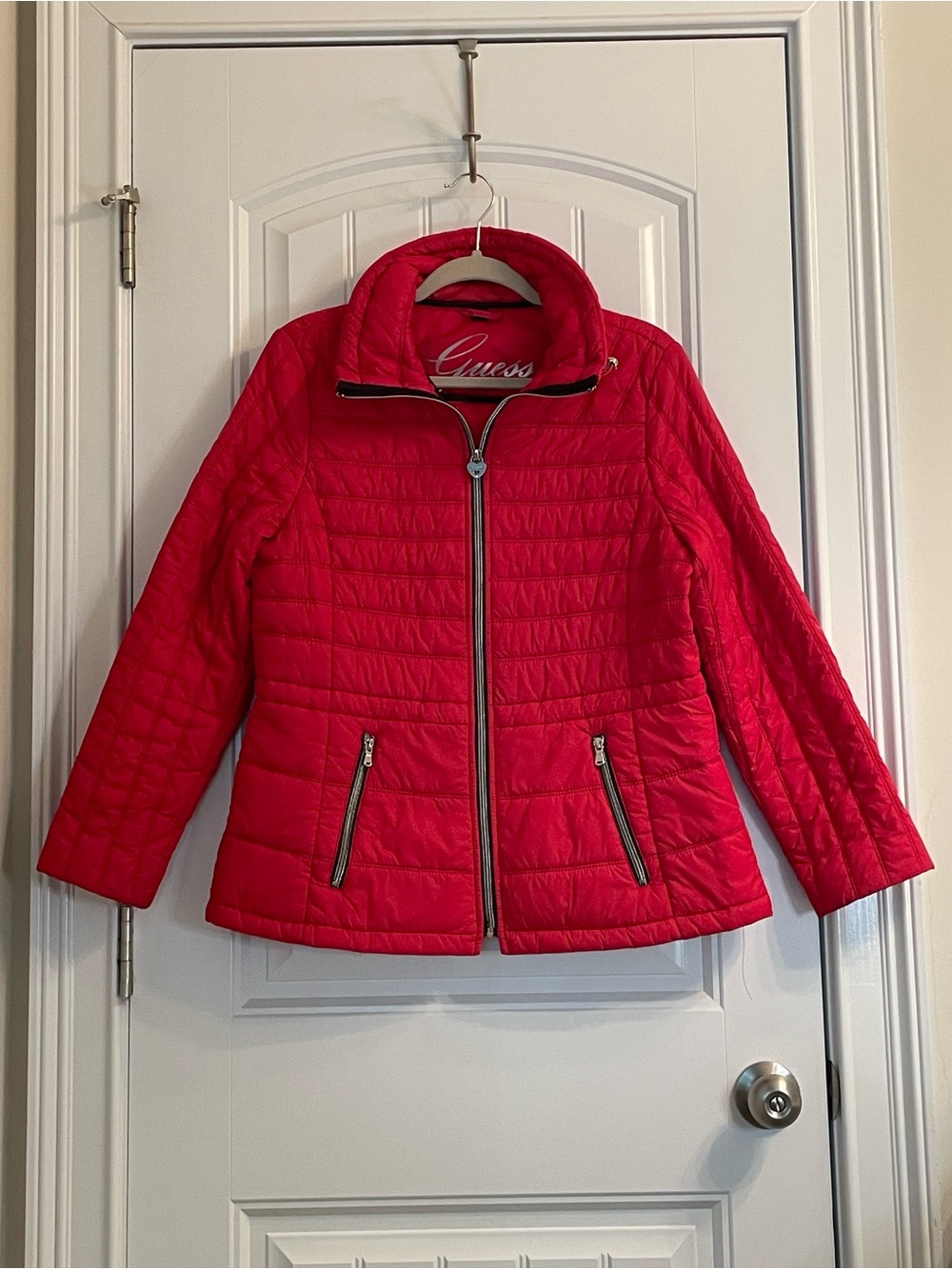 GUESS Red Quilted Lightweight Puffer Jacket